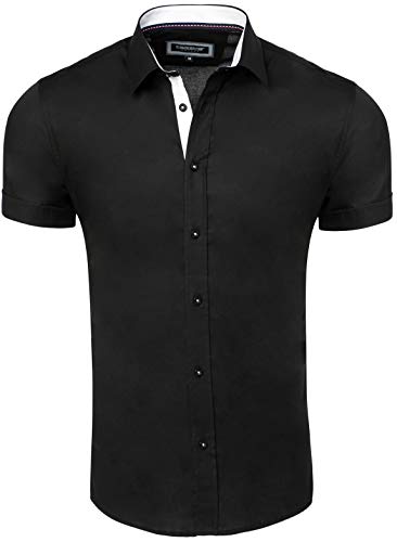 Carisma Casual Herren Hemd Kurzarm Slim-Fit mit Kentkragen für Freizeit Business Hochzeit 9102 schwarz L von Carisma