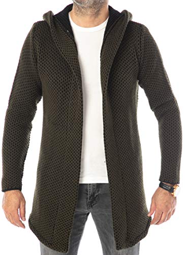 Carisma Herren Strickjacke Lang mit Kapuze/Herren Jacke Lange Kapuzenjacke Herren angenehme Übergangsjacke für Männer 7736 Khaki S von Carisma