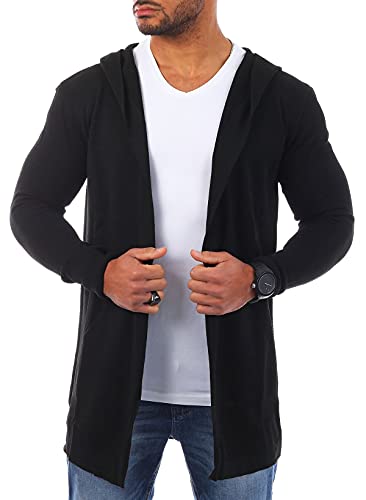 Carisma Herren Feinstrick Cardigan leichte Weste Strickjacke mit Kapuze Lange Passform Oversize Long fit 7717, Grösse:XXL, Farbe:Schwarz von Carisma