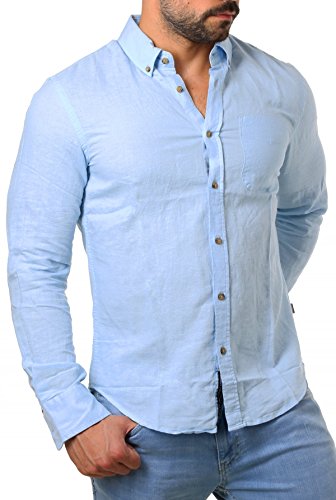 Carisma Herren Leinen Baumwoll Mix Button Down Hemd Langarm körperbetont Slim Fit leicht tailliert 8388, Grösse:XXL, Farbe:Hellblau von Carisma