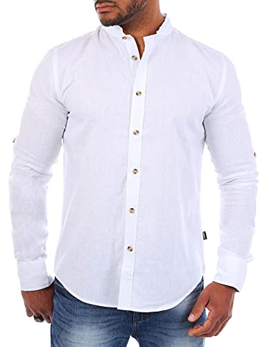 Carisma Herren Leinen Baumwoll Mix Stehkragen Hemd Langarm Regular fit 8389, Grösse:L, Farbe:Weiß von Carisma
