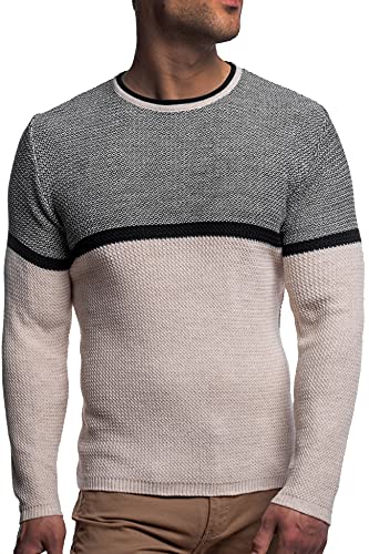 Carisma Herren Feinstrick-Pullover für Winter und Übergang • Herren Longsleeve mit gerippten Ärmeln • Herren Langarmshirt Rundhals-Pullover für Herren 7756 Beige XXL von Carisma