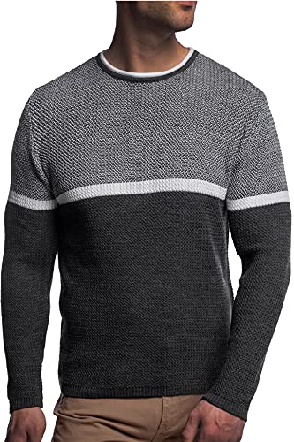 Carisma Herren Feinstrick-Pullover für Winter und Übergang • Herren Longsleeve mit gerippten Ärmeln • Herren Langarmshirt Rundhals-Pullover für Herren 7756 Dunkel-Grau M von Carisma