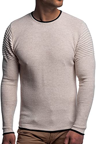 Carisma Herren Feinstrick-Pullover für Winter und Übergang • Herren Longsleeve mit gerippten Ärmeln • Herren Langarmshirt Rundhals-Pullover für Herren 7757 Beige L von Carisma