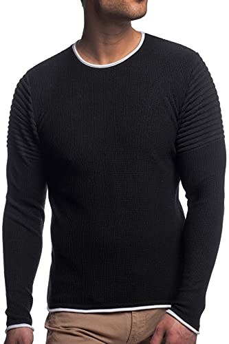 Carisma Herren Feinstrick-Pullover für Winter und Übergang • Herren Longsleeve mit gerippten Ärmeln • Herren Langarmshirt Rundhals-Pullover für Herren 7757 Black M von Carisma