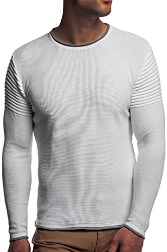 Carisma Herren Feinstrick-Pullover für Winter und Übergang • Herren Longsleeve mit gerippten Ärmeln • Herren Langarmshirt Rundhals-Pullover für Herren 7757 White L von Carisma