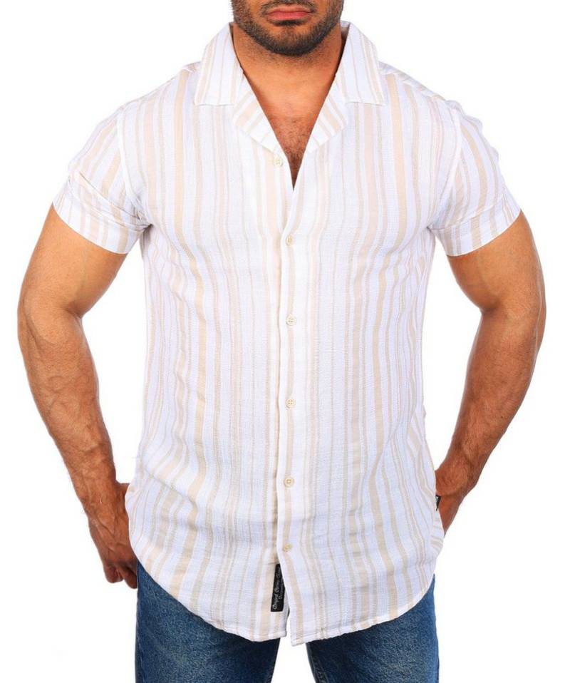 CARISMA Kurzarmhemd Herren Hemd trendig angenehm wertig grob gewebt 9176-9328 Regular Kurzarm Kentkragen Gestreift von CARISMA