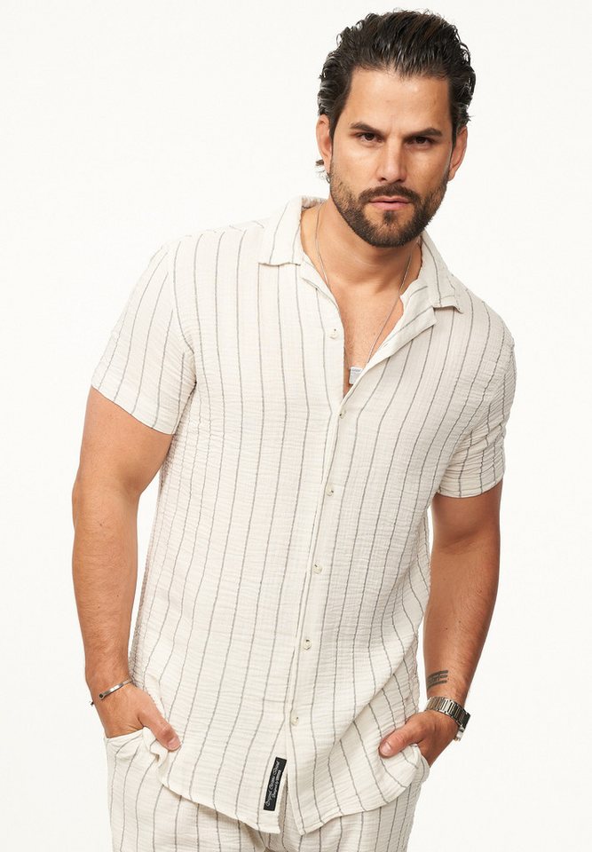 CARISMA Kurzarmhemd für Herren im luftigen Crinkle-Stoff mit Streifen - Summer-Look Kurzarm Strick Polo-Hemd T-Shirt luftig & leicht von CARISMA