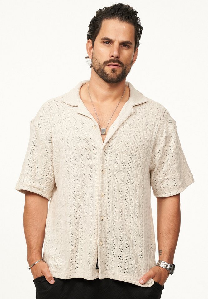 CARISMA Kurzarmhemd für Herren im Vintage Summer-Look im Crochet-Stil Kurzarm Strick Polo-Hemd T-Shirt im Retro-Stricklook von CARISMA