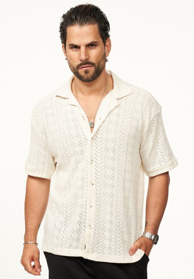 CARISMA Kurzarmhemd für Herren im Vintage Summer-Look im Crochet-Stil Kurzarm Strick Polo-Hemd T-Shirt im Retro-Stricklook von CARISMA