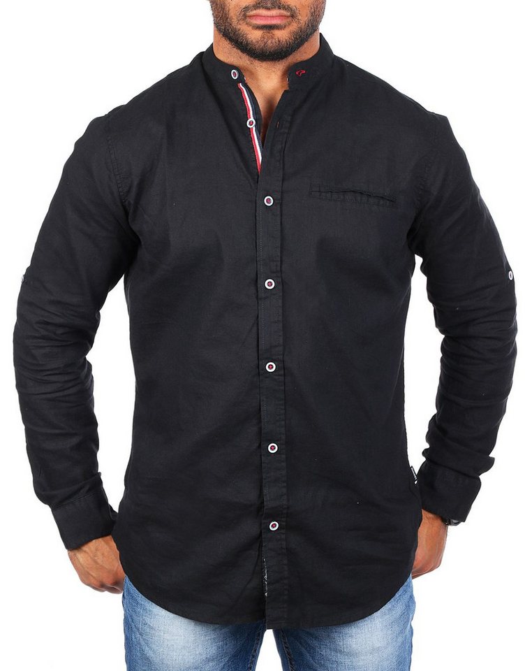 CARISMA Langarmhemd Herren Baumwoll Leinen Mix Hemd einfarbig körperbetont 8444 Regular Langarm Stehkragen Uni von CARISMA