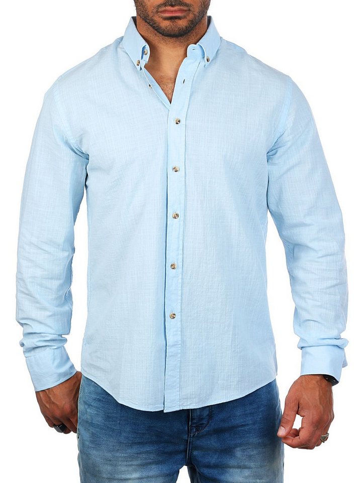 CARISMA Langarmhemd Herren Leinen Baumwoll Mix Casual Hemd 8529 Regular Button-Down-Kragen Langarm Uni von CARISMA