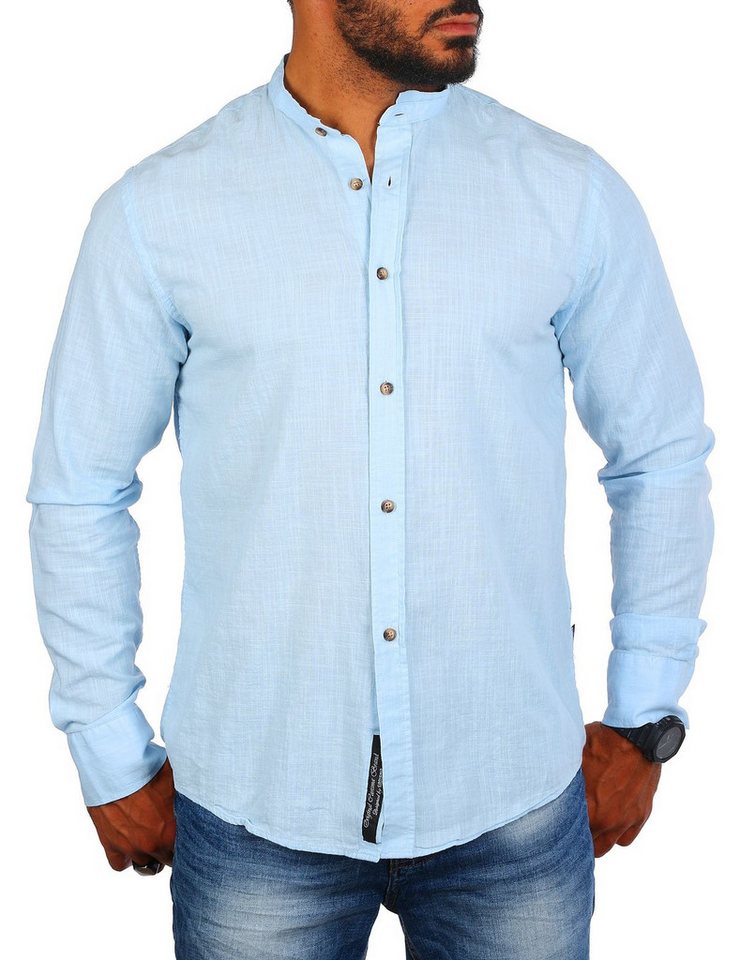 CARISMA Langarmhemd Herren Leinen Baumwoll Mix Hemd 8389 Regular Langarm Stehkragen Uni von CARISMA