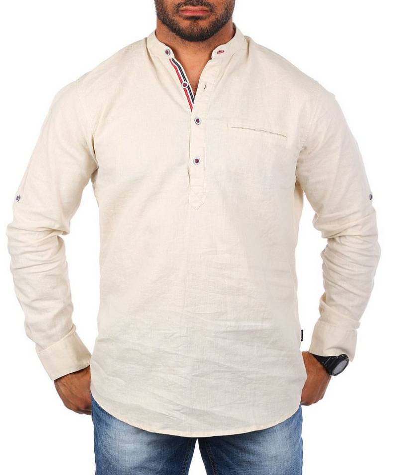 CARISMA Langarmhemd Stehkragen Tunika Baumwoll Leinen Mix legere 8443 Regular Langarm Stehkragen Uni von CARISMA