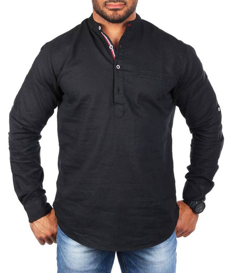 CARISMA Langarmhemd Stehkragen Tunika Baumwoll Leinen Mix legere 8443 Regular Langarm Stehkragen Uni von CARISMA