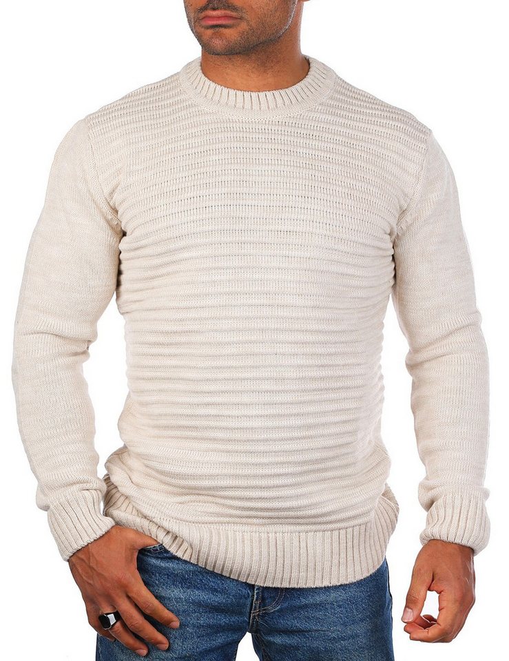 CARISMA Strickpullover Herren einfarbig mittelgrob gestrickt gerippte Längsstreifen 7828 von CARISMA