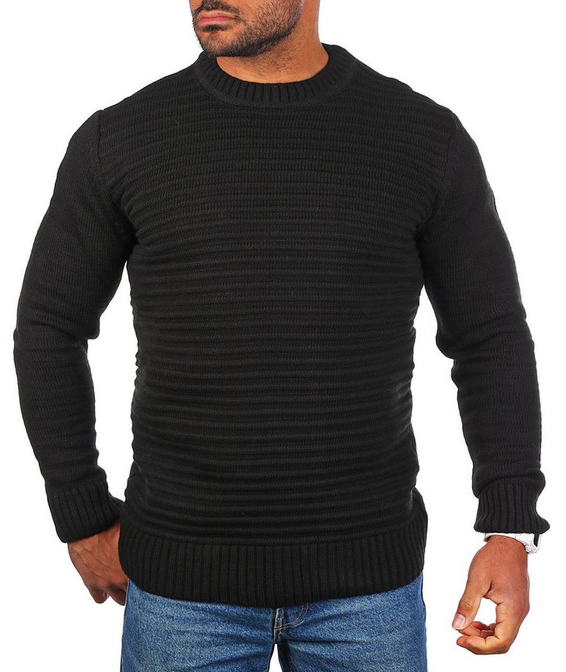CARISMA Strickpullover Herren einfarbig mittelgrob gestrickt gerippte Längsstreifen 7828 von CARISMA