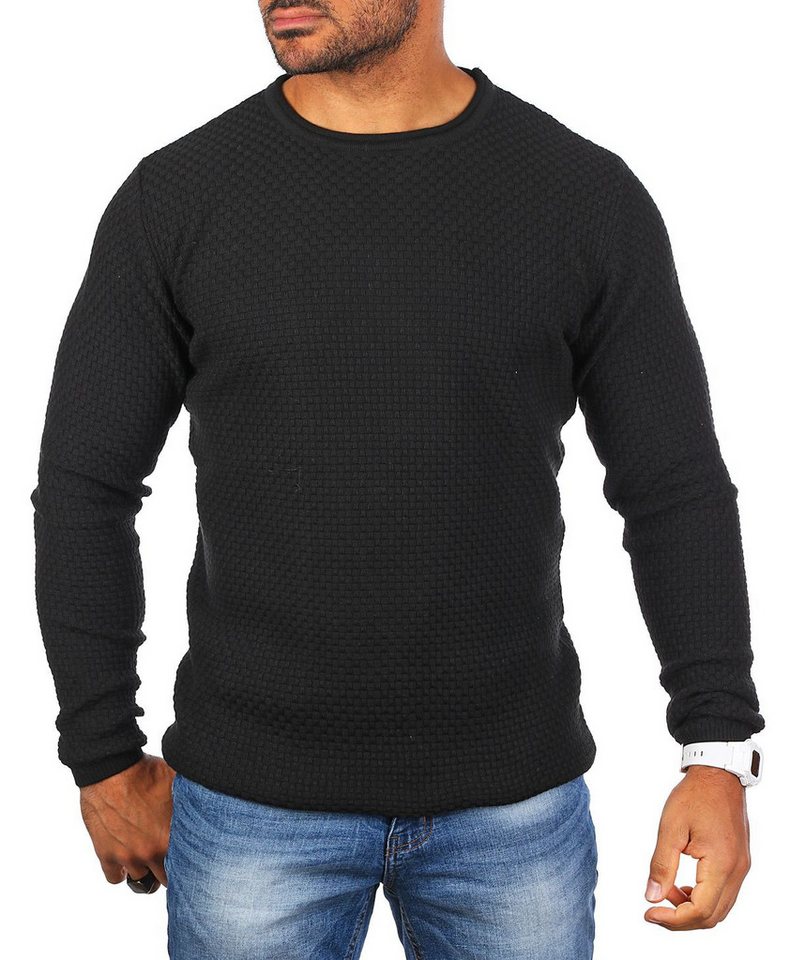 CARISMA Strickpullover Herren leichter Feinstrick einfarbig basic Karo Strickmuster 7784 von CARISMA
