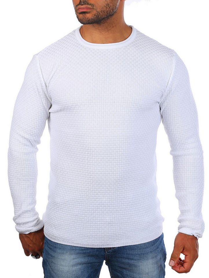 CARISMA Strickpullover Herren leichter Feinstrick einfarbig basic Karo Strickmuster 7784 von CARISMA