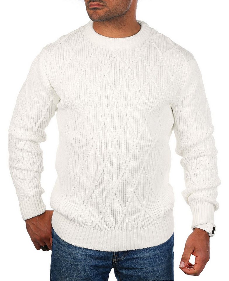 CARISMA Strickpullover Herren mit Rauten Karo retro Strickmuster Uni Rundhals 7824 von CARISMA