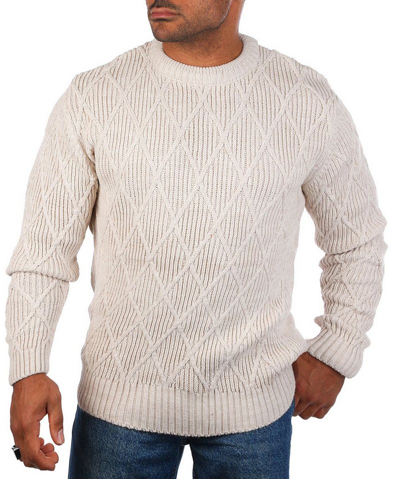 CARISMA Strickpullover Herren mit Rauten Karo retro Strickmuster Uni Rundhals 7824 von CARISMA