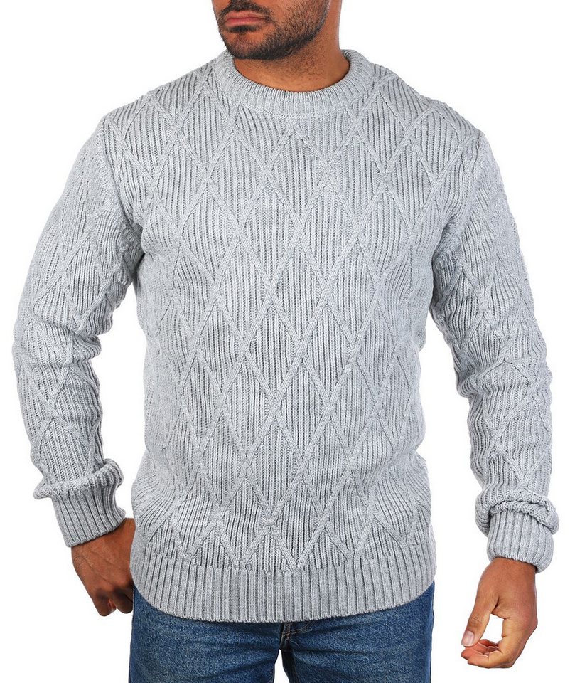 CARISMA Strickpullover Herren mit Rauten Karo retro Strickmuster Uni Rundhals 7824 von CARISMA