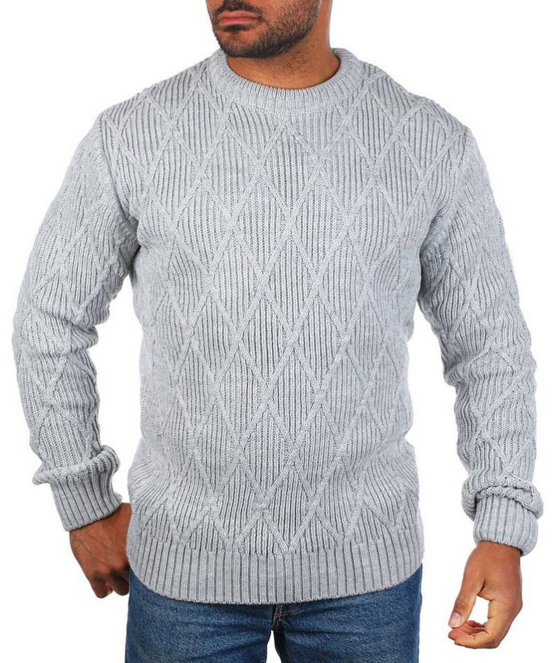 CARISMA Strickpullover Herren mit Rauten Karo retro Strickmuster Uni Rundhals 7824 von CARISMA
