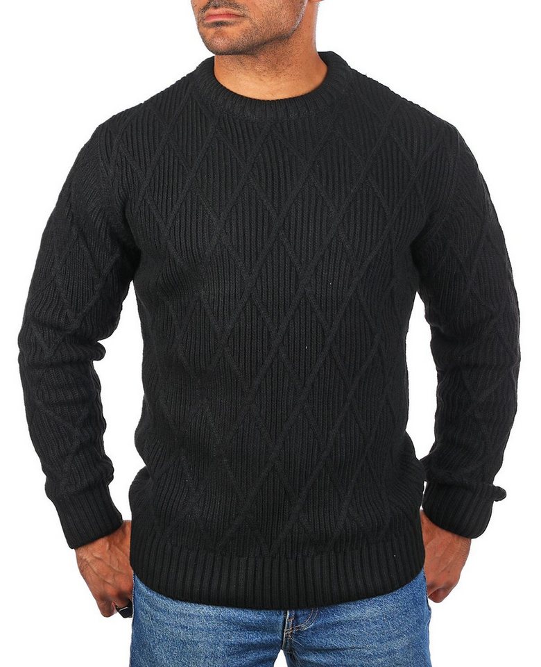 CARISMA Strickpullover Herren mit Rauten Karo retro Strickmuster Uni Rundhals 7824 von CARISMA