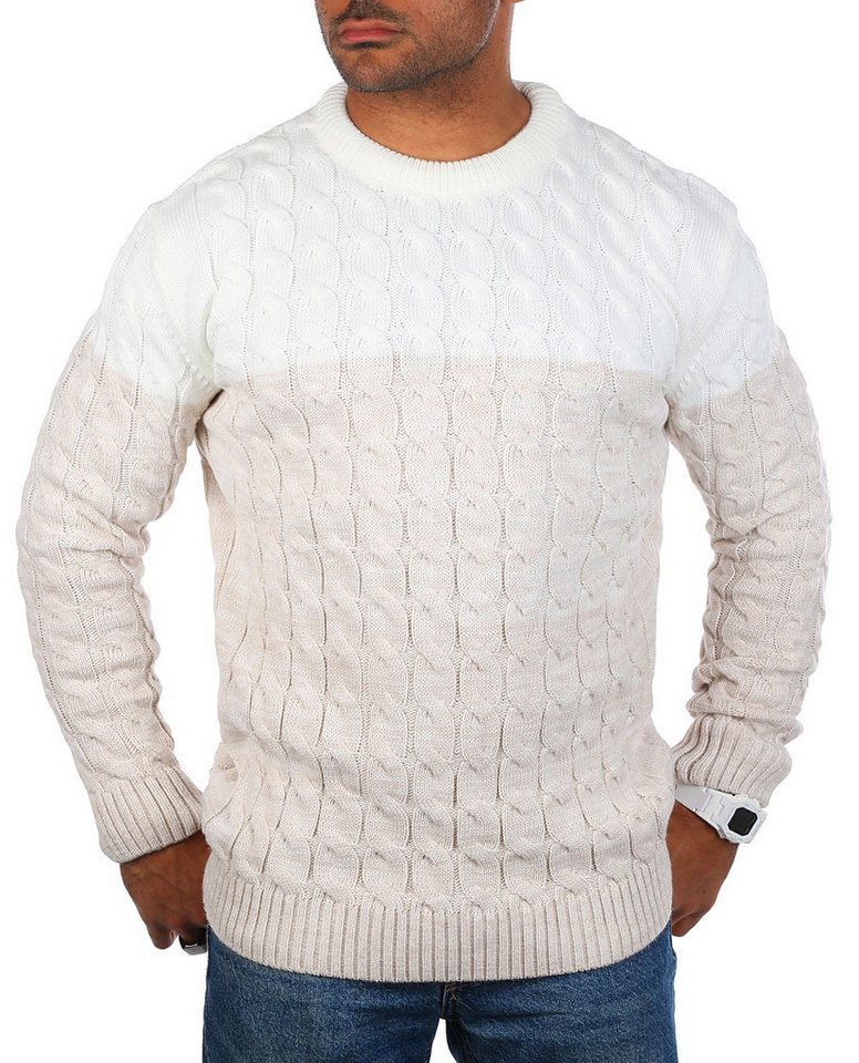 CARISMA Strickpullover Herren mit Zopf Cable Strickmuster Uni Rundhals retro klassisch 7823 von CARISMA