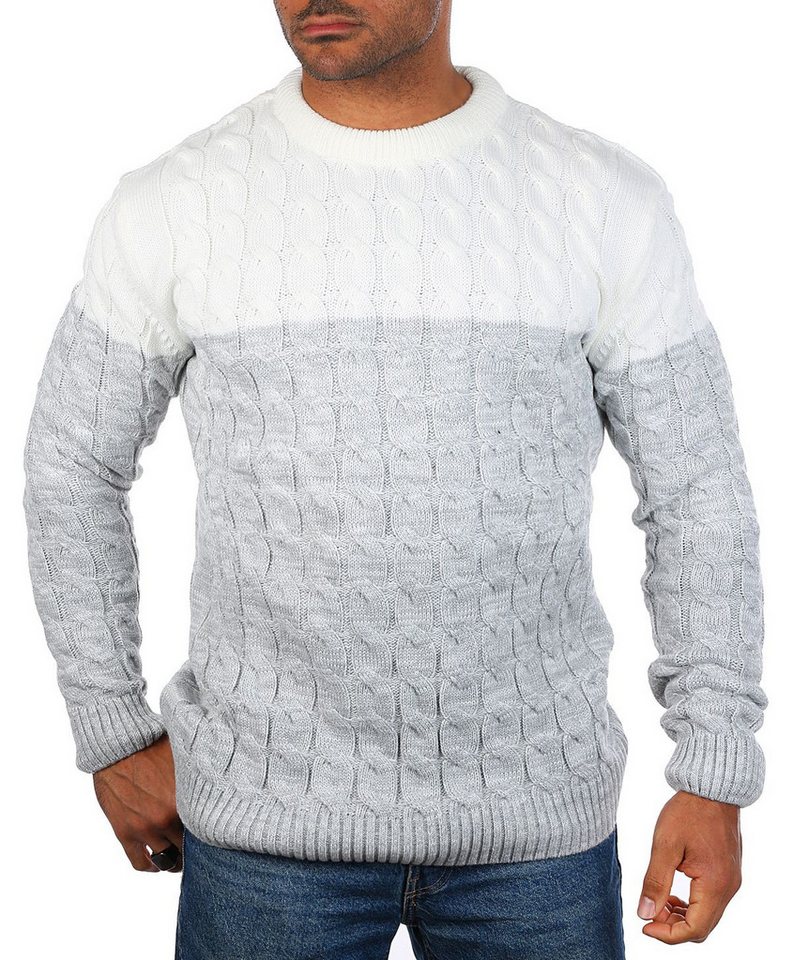 CARISMA Strickpullover Herren mit Zopf Cable Strickmuster Uni Rundhals retro klassisch 7823 von CARISMA