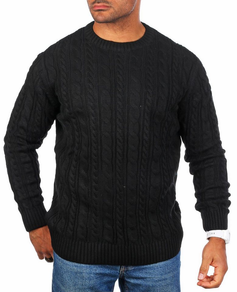 CARISMA Strickpullover Herren mit Zopf Cable Strickmuster Uni Rundhals retro klassisch 7880 von CARISMA