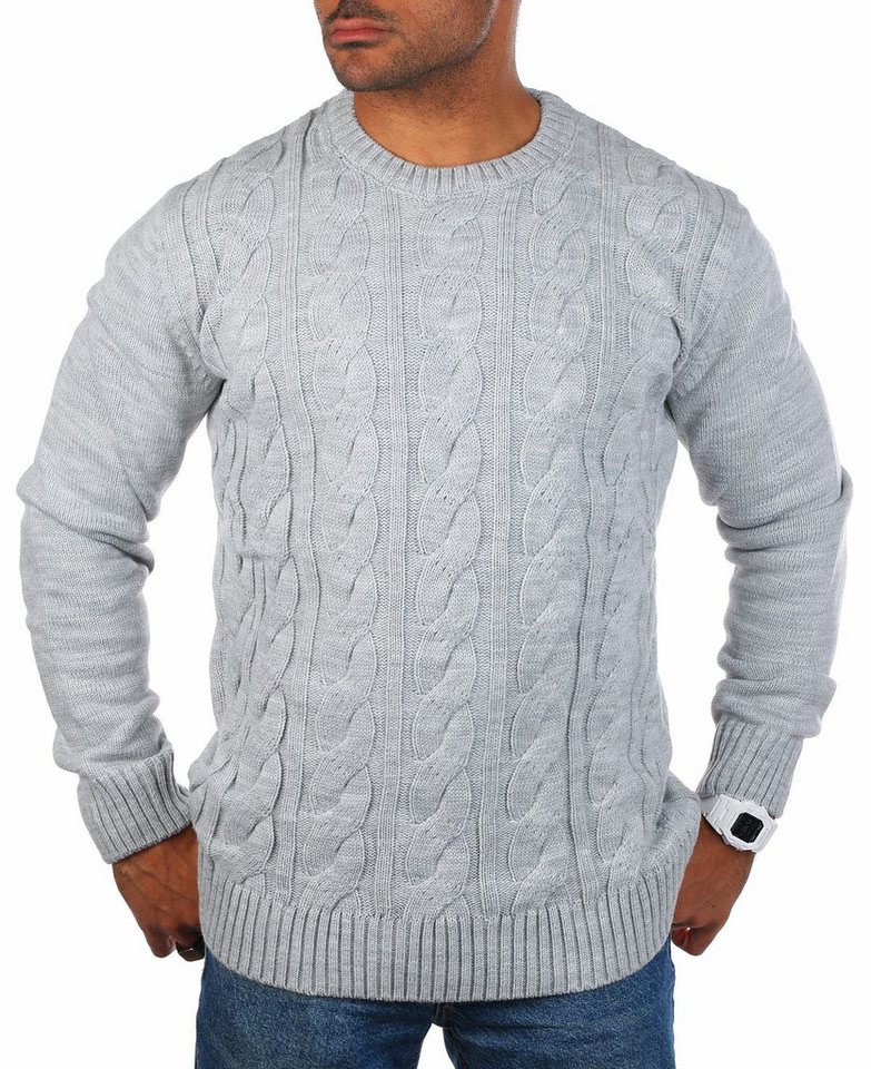 CARISMA Strickpullover Herren mit Zopf Cable Strickmuster Uni Rundhals retro klassisch 7900 von CARISMA