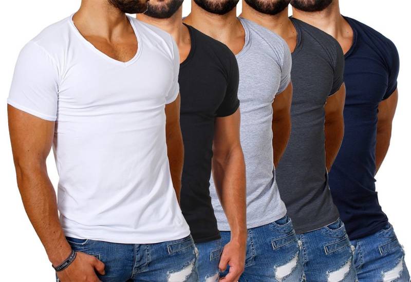 CARISMA T-Shirt Herren Uni Basic 4066 tief-breit geschnittener Ausschnitt vintage Look V-Ausschnitt unifarben kurzarm slim fit von CARISMA