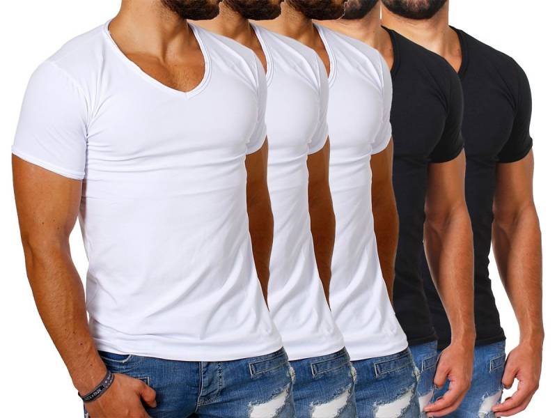 CARISMA T-Shirt Herren Uni Basic 4066 tief-breit geschnittener Ausschnitt vintage Look V-Ausschnitt unifarben kurzarm slim fit von CARISMA