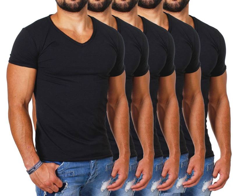 CARISMA T-Shirt Herren Uni Basic 4066 tief-breit geschnittener Ausschnitt vintage Look V-Ausschnitt unifarben kurzarm slim fit von CARISMA