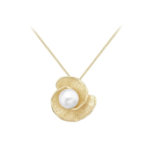 CARISSIMA Damen 9 Karat Gelbgold 6 mm Süßwasserperlen Blumenanhänger mit 25 Diamantschliff-Gliederkette 46 cm/18" von CARISSIMA