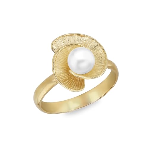CARISSIMA Damen 9 Karat Gelbgold 6 mm Süßwasserperlen Blumenring #Q von CARISSIMA