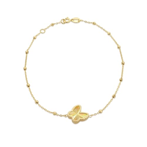 CARISSIMA Damen 9 Karat Gelbgold Rainbow Butterfly verstellbares Trace- und Ball-Armband 18 cm/7"-19 cm/7,5" von CARISSIMA