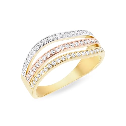 CARISSIMA Damen 9ct 3-Farbiges Gold 1,1mm CZ Wave-Ring #O von CARISSIMA