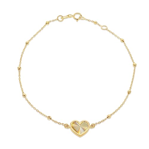 CARISSIMA Damen 9ct Gelbgold Regenbogen-Herz verstellbares Kugelarmband 18cm/7'-19cm/7,5' von CARISSIMA