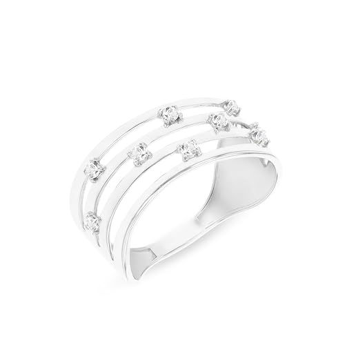 CARISSIMA Damen 9ct Weißgold 1,4mm CZ 4-Reihen Wave-Ring #K von CARISSIMA