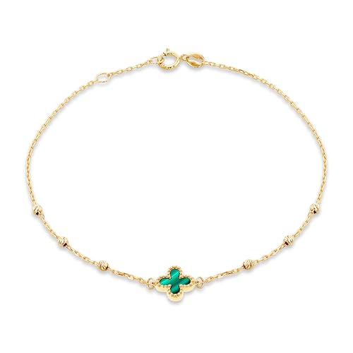CARISSIMA Damen Armband aus 9 Karat Gelbgold, 8,5 mm Malachit Kleeblatt DC Kugel, 18 cm / 7" – 19 cm / 7,5" von CARISSIMA