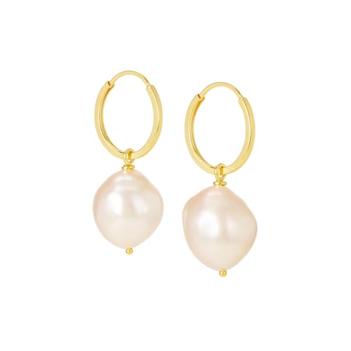 CARISSIMA Damen-Ohrringe 9 Karat Gelbgold Kreolen mit 11,5 mm x 26 mm Barockperle, Gelbgold, Perle von CARISSIMA