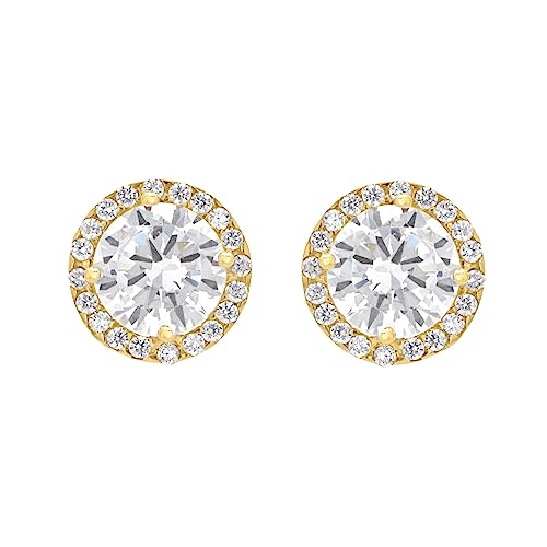 CARISSIMA Damen-Ohrstecker 9ct Yellow 9mm Round CZ and Pave Set Stud Earrings 375 Gelbgold Zirkonia transparent Rundschliff-1.58.4319 von CARISSIMA