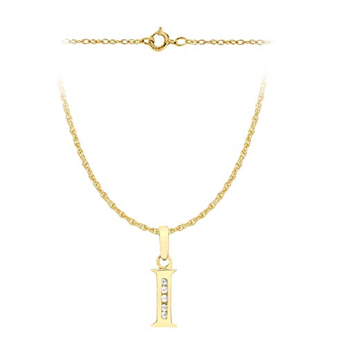 CARISSIMA Damen Prince of wales Halzkette mit 4mm x 12mm kubic Zirkonia initial 'I' Anhänger 9k(375) Gelbgold 0.4mm 46/18zoll von CARISSIMA