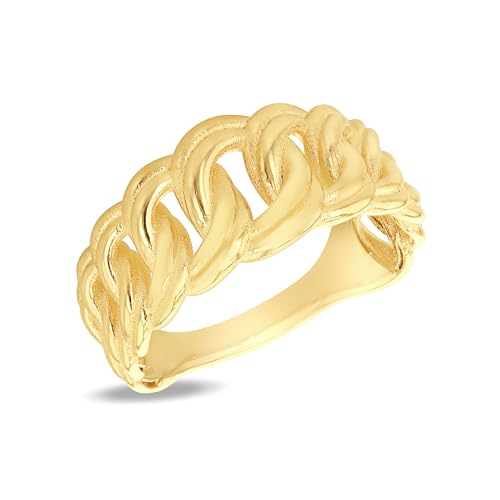 CARISSIMA Damen-Ring aus 9 Karat Gelbgold mit abgestuften Curb-Gliedern, Größe R von CARISSIMA