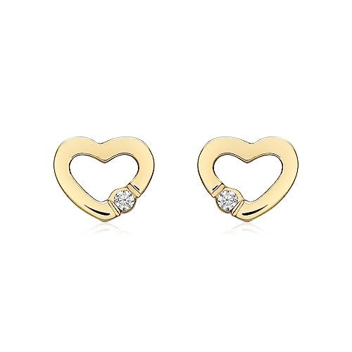 CARISSIMA Frauen 9ct Gelb Gold CZ Offenes Herz Ohrstecker - 6.8mm x 5.5mm von CARISSIMA