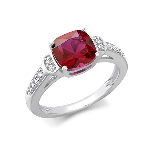 CARISSIMA Women's 9ct White Gold CZ and Synthetic Ruby Open-Cathedral Ring #P von CARISSIMA