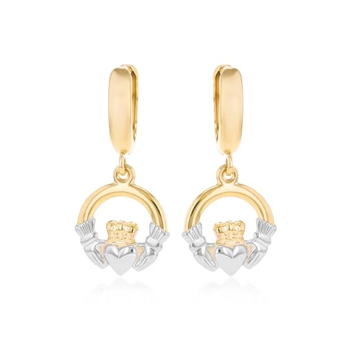 Carissima Damen 9 Karat 2-Farb-Gold Creolen mit Claddagh Drop von CARISSIMA