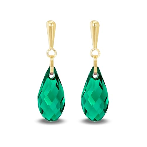 Carissima Damen 9kt Gelbgold Grüne Kristall Tröpfchen-Ohrstecker 13,6 mm x 6,5 mm von CARISSIMA